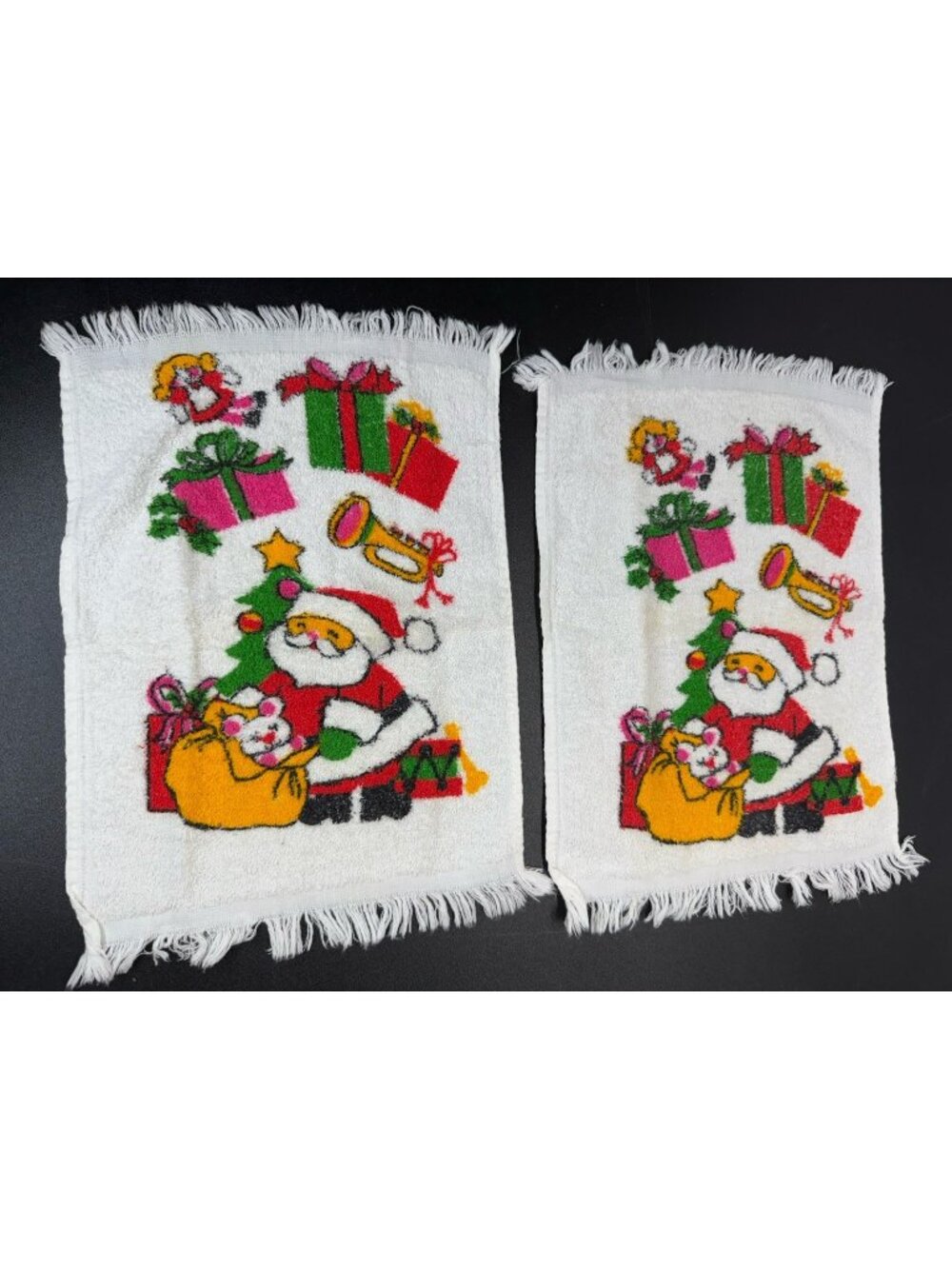 Vintage Retro MCM Christmas Santa Terry Dish Kitchen Tea Hand Towel Lot Of 2